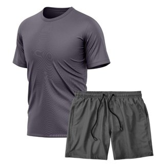Kit Camiseta Manga Curta Dry Chumbo + Short Tactel Academia Caminhada Gênero:Homem;Tamanho:G;Cor: