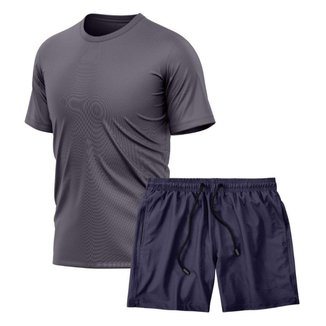 Kit Camiseta Manga Curta Dry Chumbo + Short Tactel Academia Caminhada Gênero:Homem;Tamanho:G;Cor: