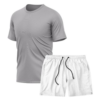 Kit Camiseta Manga Curta Dry Cinza + Short Tactel Academia Caminhada Gênero:Homem;Tamanho:P;Cor: