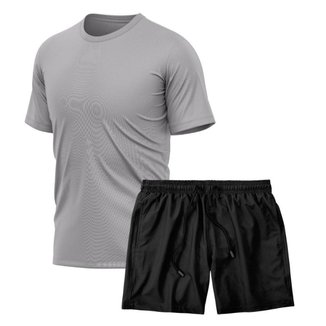 Kit Camiseta Manga Curta Dry Cinza + Short Tactel Academia Caminhada Gênero:Homem;Tamanho:P;Cor: