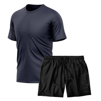 Kit Camiseta Manga Curta Dry Marinho + Short Tactel Academia Caminhada Gênero:Homem;Tamanho:P;Cor: