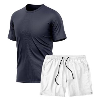Kit Camiseta Manga Curta Dry Marinho + Short Tactel Academia Caminhada Gênero:Homem;Tamanho:P;Cor: