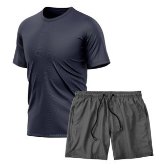 Kit Camiseta Manga Curta Dry Marinho + Short Tactel Academia Caminhada Gênero:Homem;Tamanho:P;Cor: