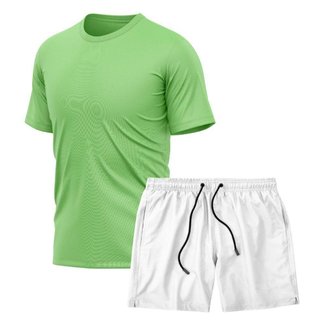 Kit Camiseta Manga Curta Dry Verde + Short Tactel Academia Caminhada Gênero:Homem;Tamanho:G;Cor: