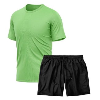 Kit Camiseta Manga Curta Dry Verde + Short Tactel Academia Caminhada Gênero:Homem;Tamanho:G;Cor: