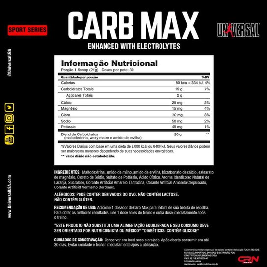 Kit Carb Max 600g + BCAA Stack 250g - Universal