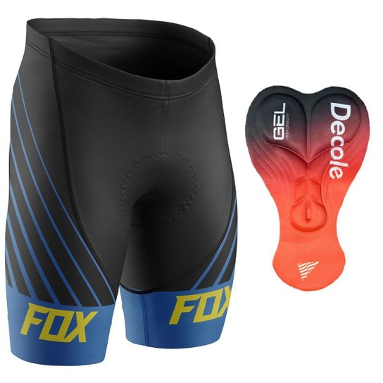 Kit Ciclismo Fox Azul Camisa Manga Longa Bermuda Forro Gel Pernito