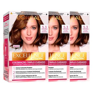 Kit Coloração Imédia Excellence L'Oréal Paris 5.3 Cast. Cl. Dourado - 3 Unidades