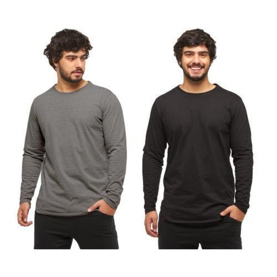 Kit com 02 Camisetas Longline Blusa Manga Longa Comprida Oversized Masculina C2