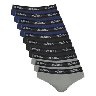 Kit com 10 Cuecas Slip Zorba Max 764 Marinho/Preto/Grafite - M