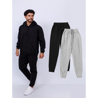 Kit Com 2 Calça Moletom Felpado Masculino - Preto e Cinza