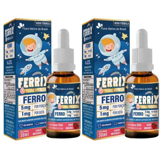 Kit Com 2 FERRIX Suplemento de Ferro em Gotas Kids 30ml Flora Nativa