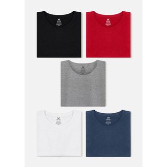 Kit Com 5 Camisetas Masculinas Básicas Slim