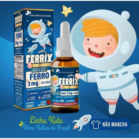 Kit Com 5 FERRIX Suplemento de Ferro em Gotas Kids 30ml FNB