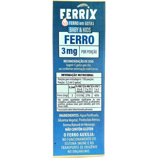Kit Com 5 FERRIX Suplemento de Ferro em Gotas Kids 30ml FNB