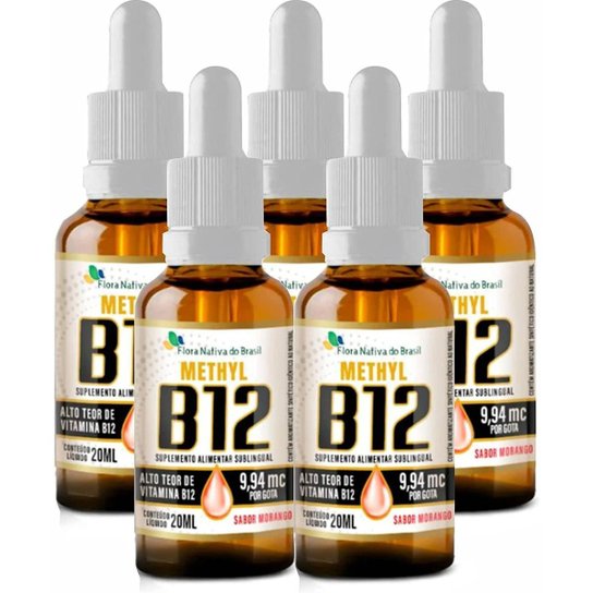 Kit Com 5 Vitamina B12 Sublingual (Metilcobalamina) 20ml - Flora Nativa