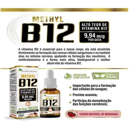 Kit Com 5 Vitamina B12 Sublingual (Metilcobalamina) 20ml - Flora Nativa