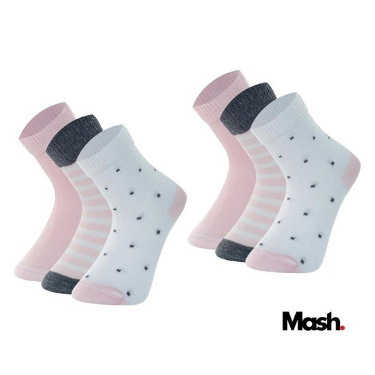 Kit Com 6 Pares Meias Infantil Bebe Mash De Algodão
