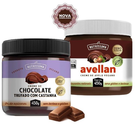 Kit Creme de Avelã Vegano + Chocolate Trufado - Nutríssima 450g