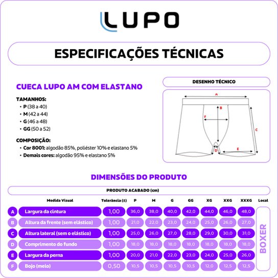 Kit Cueca Boxer Lupo Masculina - 10 Peças