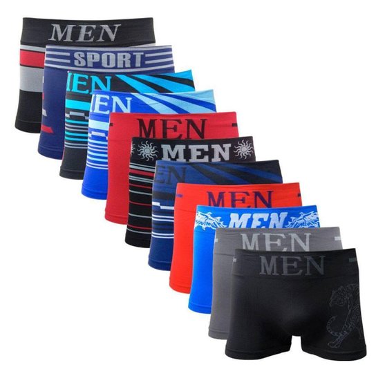 Kit Cueca Men Boxer 10 Peças + 12 Pares de Meias Sport Multicor