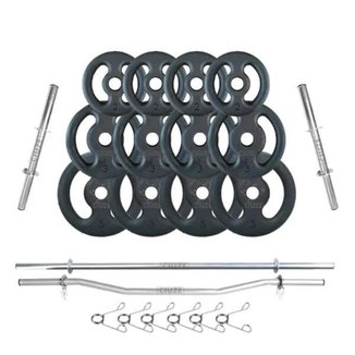 Kit de Anilhas Ferro Fundido 40Kg + 02 Barras 40cm + 01 Barra 120cm + 01 Barra W