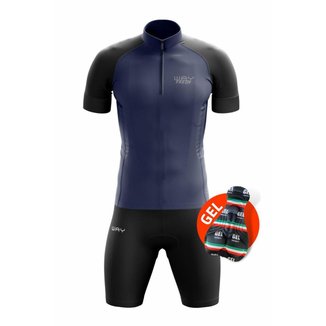 Kit de Ciclismo Masculino Camisa Básica Com Bolsos E Bermuda Com Forro de Gel