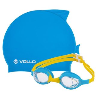 Kit de Nataçao Infantil Óculos Giant Dolphin e Touca de Silicone Azul Vollo