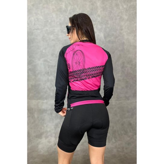 Kit de Pedal Feminino Camisa Manga Longa e Bermuda de Gel Profissional