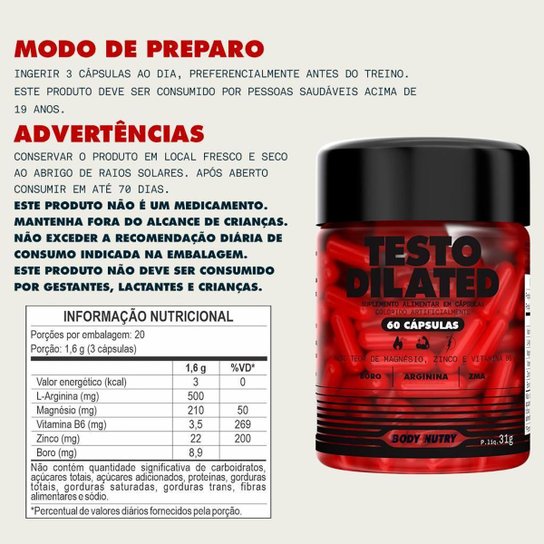 Kit Dilated ZMA Body Nutry 60 Cápsulas Cada – Suplemento Alimentar