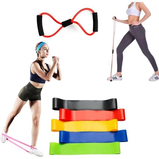 Kit Elástico Extensor Para Exercicio E Conjunto 5 Faixa Elastica Cor:;Gênero:Unissex;Tamanho:Único