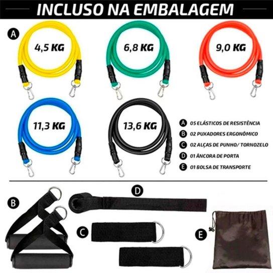 Kit Elásticos Extensor Resistente 11 Itens Mais Kit 5 Mini Bands Treino Em Casa