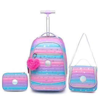 Kit Escolar Mochila de Rodinhas Estojo Lancheira Infantil