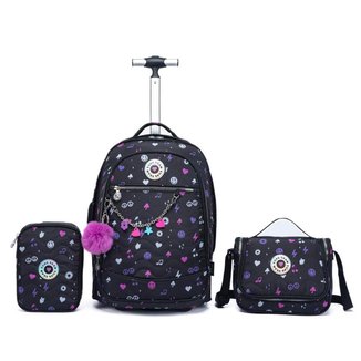 Kit Escolar Mochila Yupe Resistente Menina Espaçosa Lancheira Estojo Rodinhas