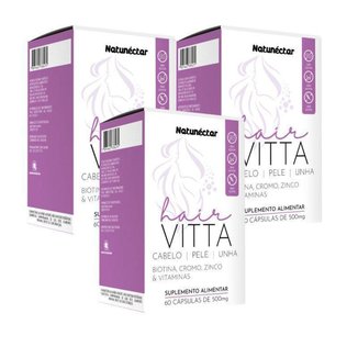 Kit Hair Vitta Cabelo Pele E Unha Natunectar 500Mg – 3 Unid (180 Cápsulas)
