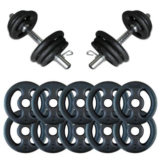 Kit Halteres De Anilhas E Barras Fitness - 16 Peças / 20Kg