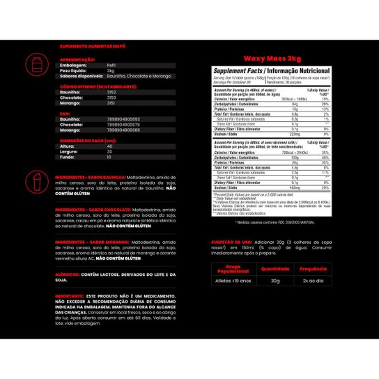 Kit Hipercalórico Waxy Mass 3kg + Zma Drol 120 caps + BCAA 4,5 100g + Creatina 100g + Coq - BB