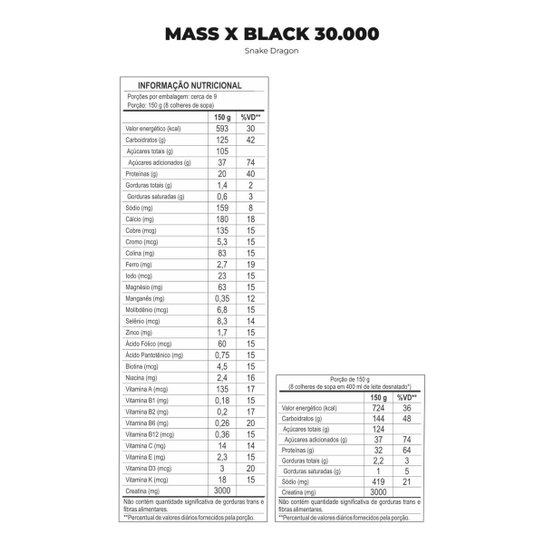Kit Hipercalório Mass 30000x 1,4kg e Creatina Snake Dragon 100g e Coqueteleira 600ml
