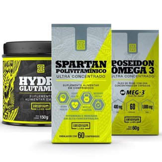 Kit Imunidade Spartan Polivitaminico + Glutamina 150g + Poseidon Ômega 3