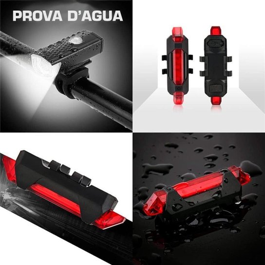 Kit Lanterna Farol LED Bike Recarregavel USB A Prova D'água