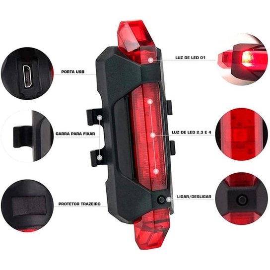 Kit Lanterna Farol LED Bike Recarregavel USB A Prova D'água
