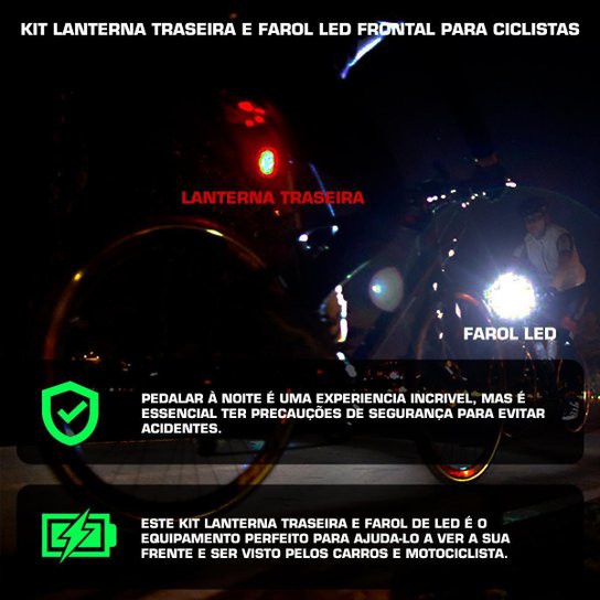 Kit Lanterna Farol LED Bike Recarregavel USB A Prova D'água