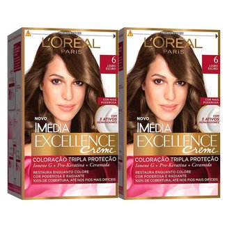 Kit L'Oréal Paris Coloração Imédia Excellence 6 Louro Escuro - 2 Unidades