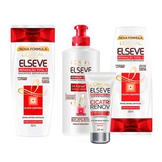 Kit L'Oréal Paris Elseve Reparação Shampoo + Condicionador + Creme de Pentear + Leave-In K