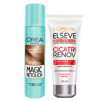 Kit L'Oréal Paris Magic Retouch + Cicatri Renov Kit Leave-In + Corretivo Capilar Louro Escuro