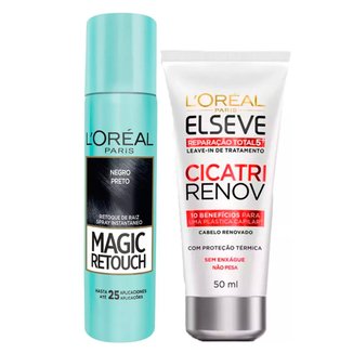 Kit L'Oréal Paris Magic Retouch + Cicatri Renov Kit Leave-In + Corretivo Capilar Preto