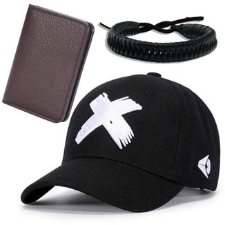 Kit Masculino Estiloso: Boné + Carteira + Pulseira Cor:;Tamanho:Único