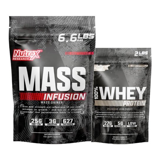 Kit Mass Infusion 3kg + 100% Whey Refil 900g Nutrex Research