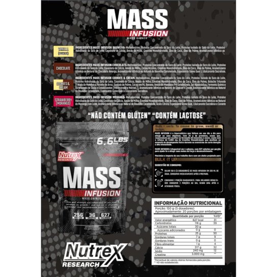 Kit Mass Infusion 3kg + 100% Whey Refil 900g Nutrex Research