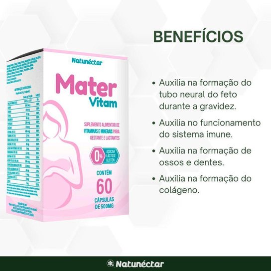 Kit Mater Vitam 500mg Vitamina Gestante Materna Suplemento Natunectar - 4 unid (240 cáps)